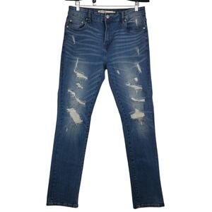 Refinery Republic Jeans Mens 34x30 Blue Slim Straight Stretch Faded Distressed